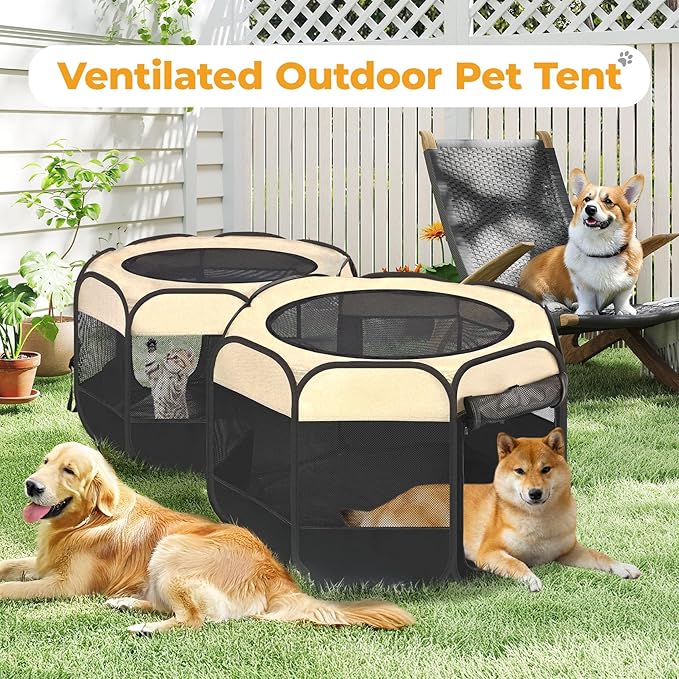 EighteenTek 2-in-1 Pop Up Cat Playpen, Assembly-Free Dog Puppy Pet Playpen, Indoor Outdoor Cats Enclosed, Cat Tent House Crate Cage, Portable & Foldable Playpen for Kittens(No Divider, Unified Space)-Mewly Pet