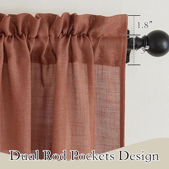 RYB HOME Natural Linen Curtains 72 inch Length, Thick Heavy Textured Breathable Privacy Assured Wrinkle Resistance Boho for Dining Room Laundry Room, W 52 x L 72 inches, Terracotta, 2 Panels