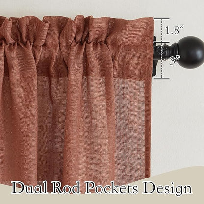 RYB HOME Flax Linen Blend Curtains 90 inches Long for Living Room Bedroom, Light Filtering Semi Translucent Window Treatments for Home Office, W 52 x L 102 inches, Terracotta, 2 Panels