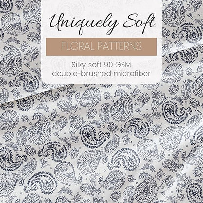 Linen Market 4 Piece King Sheet Set - Breathable, Double-Brushed Patterned Cooling Sheets – Oeko-TEX Certified Ultra Soft & Wrinkle-Free 16" Deep-Pocket King Sheets - Easy Care Coarse Paisley Navy