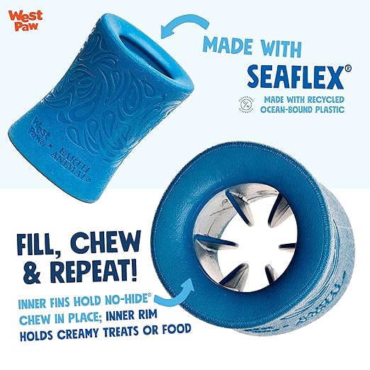 WEST PAW Funnl Dog Chew Toy - Interactive Treat Toys for Dogs - Toy Fillable with Earth Animal No-Hide Chews - Large 4.25" Marine | Made in USA-Mewly Pet