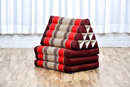 Leewadee - Comfortable Japanese Floor Mattress - Thai Floor Bed with Triangle Cushion - Futon Mattress - Thai Massage Mat, 67 x 21 inches, Red, Kapok Filling