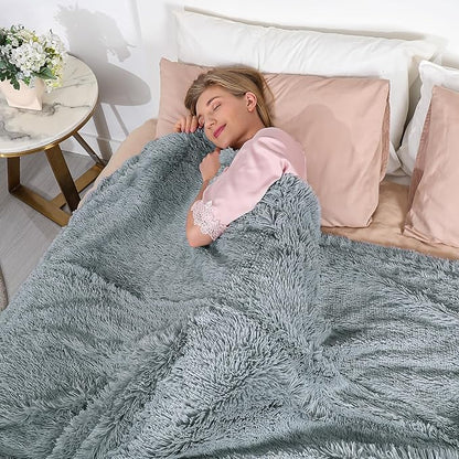 Tuddrom Decorative Extra Soft Faux Fur Blanket Queen Size 80"x90",Solid Reversible Fuzzy Fluffy Cozy Plush Fleece Comfy Microfiber Fur Blanket for Couch Sofa Bed,Gray Blue