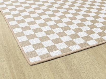 Flagship Carpets Schoolgirl Style Brown and White Checkerboard Educational Area Rug for Kids Room Seating Décor, Children's Classroom, Play Carpet for Teaching and Playroom, 5' x 7'6", Neutral