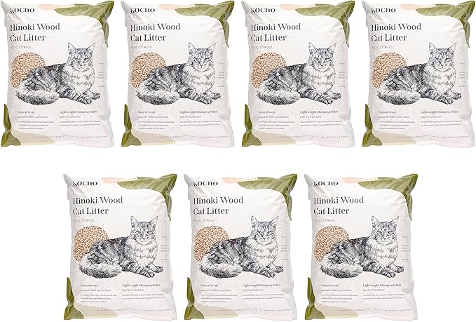 KOCHO Hinoki Wood Cat Litter Ultra Lightweight, Fresh Scent of Japanese Cypress (7pcs Pack (23.8LB))-Mewly Pet