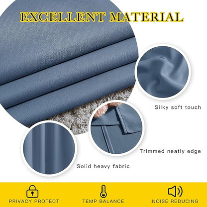 NICETOWN Stone Blue Room Divider Curtains 118 inches Long 2 Panels, Grommet Sliding Door Curtains Solid Window Treatments Sound Reducing for Living Room, W66 x L118, Stone Blue