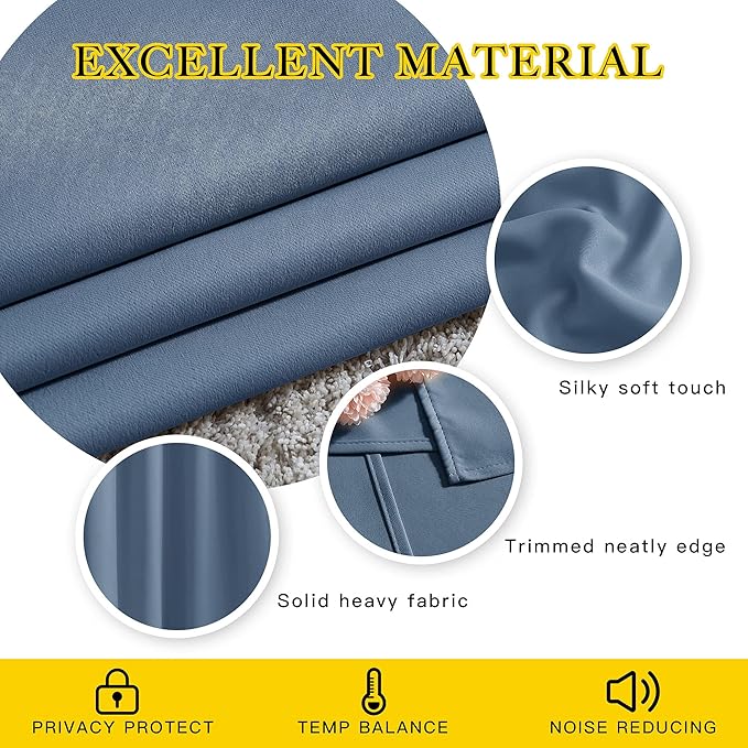 NICETOWN Stone Blue Short Curtains 36 inches Long for Kitchen, Grommet Sunlight Reducing Solid Vertical Window Treatments for Cafe & Home Office, 2 Panels, W52 x L36