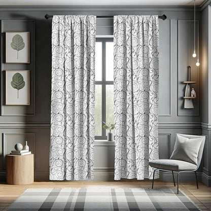 Ambesonne Black and White Curtains, Scribble Swirling Motifs Spiral Floral Stems Modern Abstract Scroll, Window Treatments 2 Panel Set for Living Room Bedroom, Pair of - 28" x 84", White Charcoal Grey