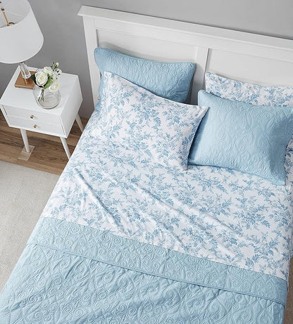 Laura Ashley - Flannel Sheets Queen Size, Anti-Pilling & Wrinkle Resistant Cotton, Touchably Soft for All-Season Comfort - Bed Sheets with Matching Pillowcases & Fitted Sheet (Vanessa Blue)