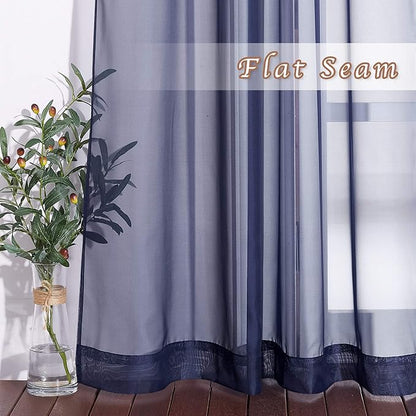NICETOWN Sheer Window Curtains 45" - Ring Top Transparent Gauzy Voile Room Window Coverings Panels for Loft, Kitchen, Kids Room (54 Inch W, Dark Blue, 2 Panels)