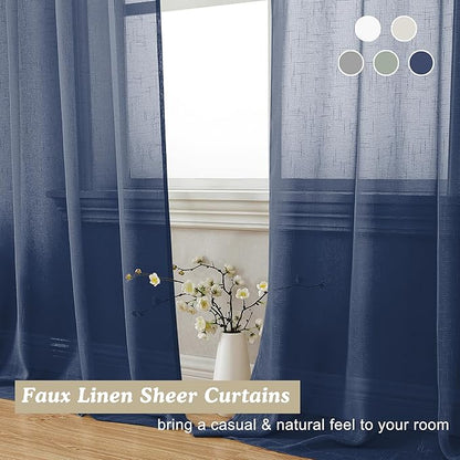 Aiyufeng Linen Textured Blue Sheer Curtains 72 inches Long 2 Panels, Sheer Navy Blue Curtains Breathable Elegant Drapes for Living Room Kitchen, 40Wx72L inch
