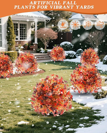Artificial Mums Topiary Ball Tree With Flowers for Outdoors Fall Decor,Orange UV Resistant Fake Plants With Ground Spike Autumn Decorations for Home,Front Porch,Garden,Thanksgiving,Planters