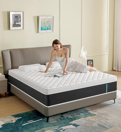 Queen Mattresses,12 Inch Memory Foam Hybrid Mattress in a Box with Individual Pocket Spring,Pressure Relief & Motion Isolation Queen Size Black Mattress,CertiPUR-US.