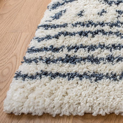 SAFAVIEH Arizona Shag Collection Area Rug - 6'7" x 9'2", Ivory & Slate, Moroccan Design, Non-Shedding & Easy Care, 1.6-inch Thick Ideal for High Traffic Areas in Living Room, Bedroom (ASG741M)