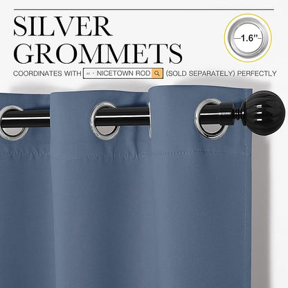 NICETOWN Kitchen Curtains Small Window Curtains & Drapes, Thermal Insulated Solid Grommet Panels for Cupboard, Loft, Cafe, Dining Room (Stone Blue, 34" W x 45" L, 2PCs)