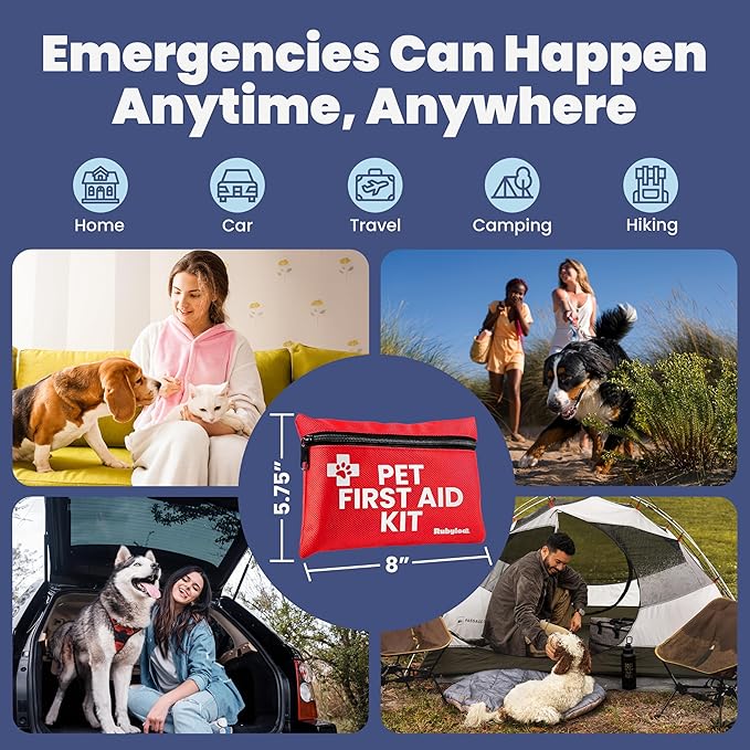 Dog First Aid Kit for Hiking & Travel - Vet Approved Emergency Supplies - Pet First Aid Kit Guide, Tick Remover, Thermal Blanket & More - Compact Dog Hiking Gear for Camping, Hunting, Backpacking-Mewly Pet