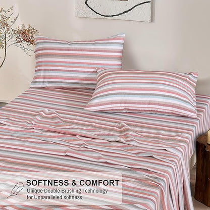 RUVANTI Flannel Sheets Queen Size - 100% Cotton Double Brushed Bed Sheets, Deep Pockets 16 Inches Queen Sheet Set, All Seasons Breathable & Extra Soft - Warm & Cozy, 4 Piece, Multi Chevron Stripe