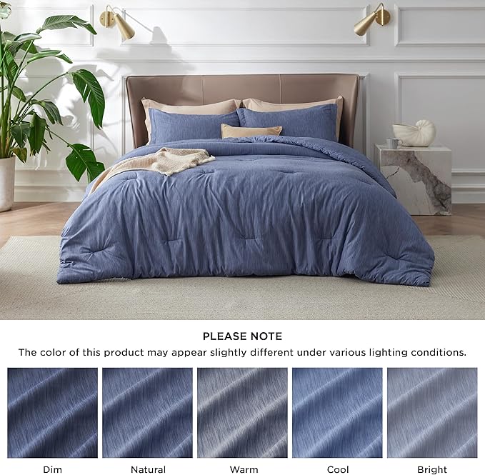 Bedsure Queen Comforter Set - Infinity Blue Soft Bedding for All Seasons, Cationic Dyed Bed Set, 3 Pieces, 1 Queen Size Comforter (90"x90") and 2 Pillow Shams (20"x26"+2")