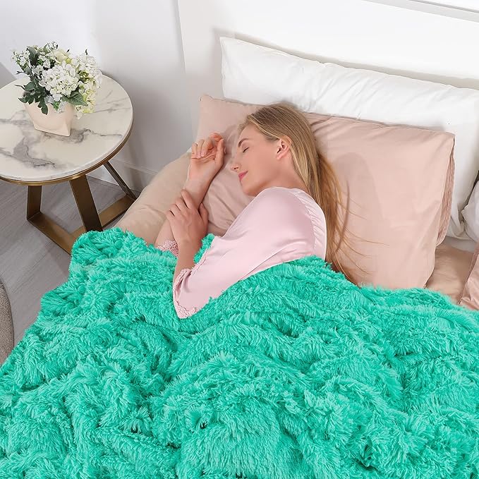 Tuddrom Decorative Extra Soft Faux Fur Blanket Queen Size 80" x 90",Solid Reversible Fuzzy Fluffy Plush Fleece Comfy Microfiber Fur Blanket for Couch Sofa Bed,Teal Blue