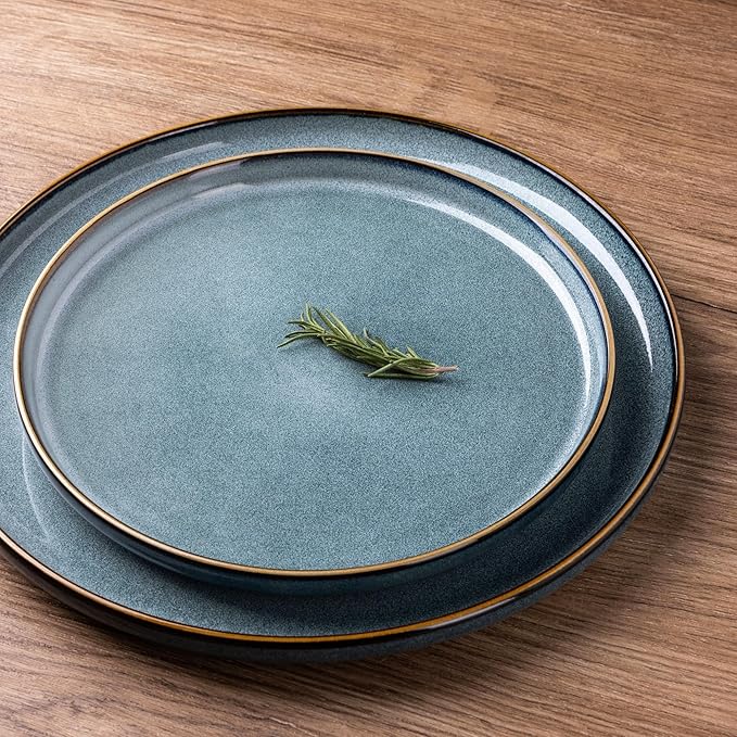 GBHOME Ceramic Dinnerware Sets for 4, 12 Pieces Stoneware Plates and Bowls Sets, Reactive Glaze Dishes -Scratch Resistant, Dishwasher&Microwave Safe, Space Blue-Mewly Pet