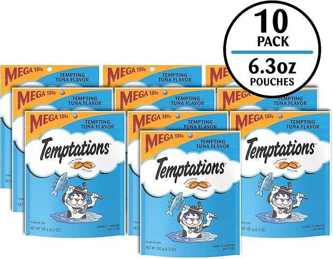 Temptations Classic Crunchy and Soft Cat Treats Tempting Tuna Flavor, 6.3 oz. Pouch (Pack of 10)-Mewly Pet