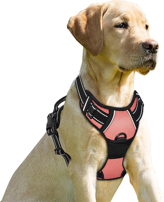 BARKBAY No Pull Dog Harness Front Clip Heavy Duty Reflective Easy Control Handle for Large Dog Walking(Light Pink,S)-Mewly Pet