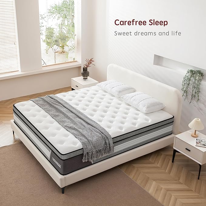 King Mattress,14 Inch King Size Mattress in a Box,Gel Memory Foam and Innerspring Hybrid Mattresses with Individual Pocket Spring for Motion Isolation,Medium Firm Feel,CertiPUR-US