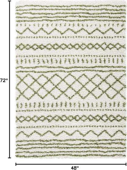 SAFAVIEH Arizona Shag Collection Accent Rug - 4' x 6', Ivory & Green, Moroccan Design, Non-Shedding & Easy Care, 1.6-inch Thick Ideal for High Traffic Areas in Entryway, Living Room, Bedroom (ASG741Y)