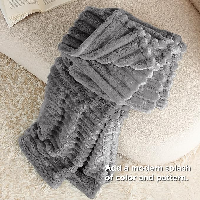 Bedsure GentleSoft Frost Gray Fleece Blanket for Couch -Cozy Soft Blankets for Women, Cute Small Throws for Girls, 60x80 Inches