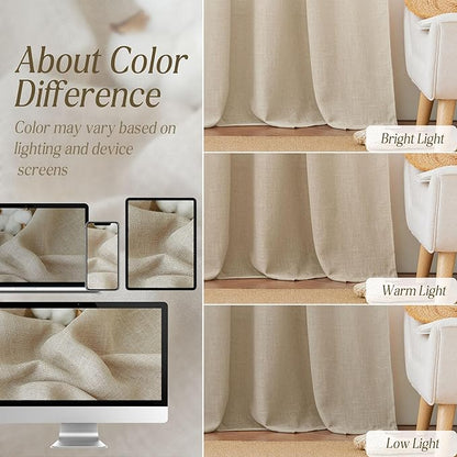 RYB HOME Linen Curtains Light Filtering Semi Sheer - Natural Breathable Burlap for Living Room Bedroom Privacy Window Treatments with Vertical Texture, W 60 x L 90 inches, Beige, 1 Panel