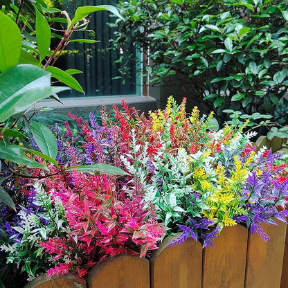 21 Bundles Faux Plants Outdoor Fake Flowers Artificial Flowers Fake Shrubs Greenery Bushes Bouquet UV Resistant Faux Bushes Plastic for Home Garden Decor (7 Colors)