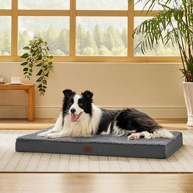 Bedsure Dog Beds Large Sized Dog - Orthopedic Flat Pet Beds with Removable Washable Cover, Egg Crate Foam Puppy Mat, Suitable for Pet Up to 65 lbs-Mewly Pet