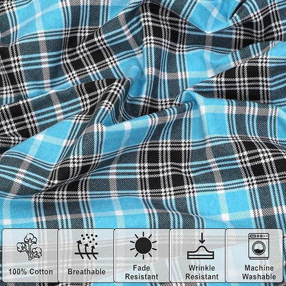 RUVANTI Flannel Sheets Queen Size - 100% Cotton Double Brushed Bed Sheets, Deep Pockets 16 Inches Queen Sheet Set, All Seasons Breathable & Extra Soft - Warm & Cozy, 4 Piece, Teal Plaid