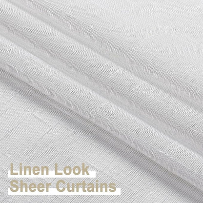 Aiyufeng Kirei Elegant Extra Long Linen Look Sheer Curtains 96 Inches Long 2 Pieces, Farmouse Semi Sheers Linen Curtains/Window Treatments Panels/Drapes (Set of 2, 40 by 96 Inch, Pure White)