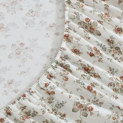 Laura Ashley - Flannel Sheets Queen Size, Anti-Pilling & Wrinkle Resistant Cotton, Touchably Soft for All-Season Comfort - Bed Sheets with Matching Pillowcases & Fitted Sheet (Le Fleur Orange)
