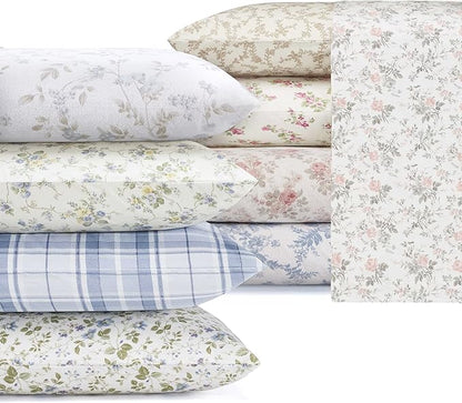 Laura Ashley - Flannel Sheets King Size, Anti-Pilling & Wrinkle Resistant Cotton, Touchably Soft for All-Season Comfort - Bed Sheets with Matching Pillowcases & Fitted Sheet (Lisalee Pink)