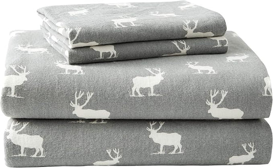 Eddie Bauer - Twin Sheets, Cotton Flannel Bedding Set, Brushed For Extra Softness, Cozy Home Decor (Elk Grove, Twin)