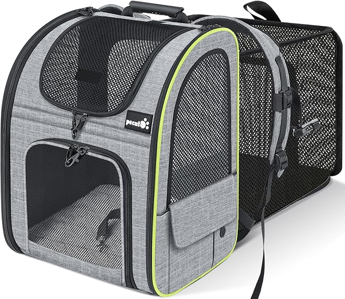Pecute Cat Carrier Backpacks, Expandable Cat Backpack with Breathable Mesh, Pet Carrier Backpack for Cats Small Dogs Puppies Up to 17 Lbs, Dog Carrier Backpack Great for Travel Hiking Camping Outdoor-Mewly Pet