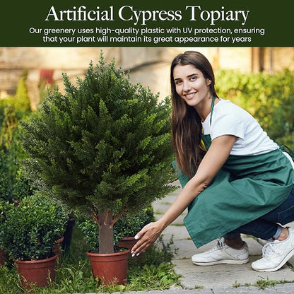 Artificial Cedar Topiary Tree, Indoor Outdoor Decorative Plant, Faux Evergreen Foliage (4, 15.7 inch Height (Leaves Diameter 15.7 inch))
