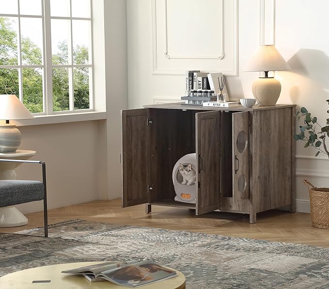 Cat Litter Robot Enclosure, Automatic Litter Box Enclosure for Litter Robot 3/4,Cat-Exclusive entrace for Dog Proof and Fun,Charging Station for cat Litter Cabinet,Litter Collector and Lock,Grey-Mewly Pet