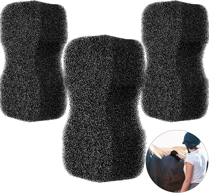 Eaasty 3 Pcs Horse Groomer Sponge Scrubber Massager Horse Grooming Brush Kit Supplies Large Soft Care for Cleaning Washing Bathing, Black, 4.33 x 7.87 x 2.56 Inch-Mewly Pet