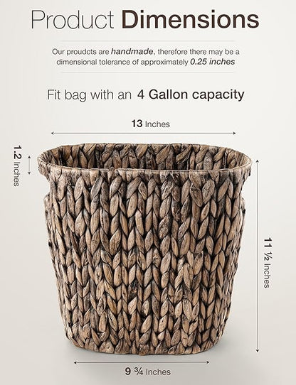 4 Gallons Wicker Waste Basket For Bathroom - Water Hyacinth Wicker Trash Can – Kitchen, Home Bathroom Garbage Can, Oval Magazine Basket - Desk Trash Can, Office Garbage Can with Handles (Black)