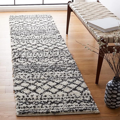 SAFAVIEH Arizona Shag Collection Area Rug - 2'3" x 22' Runner, Ivory & Black, Non-Shedding & Easy Cleaning, Plush Thick Pile, Ideal for Living Room, Bedroom, Dining Space (ASG741Z)