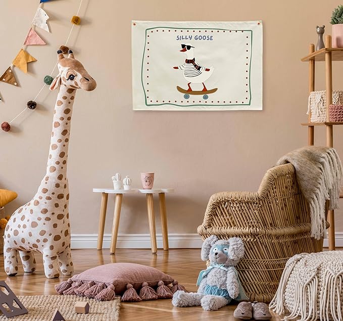 Silly Goose Nursery Rectangular Canvas Banner-Flag Wall Sign Decor for Boys Girls Toddler Kids,Baby Room Above Crib Playroom Reading Room Bedroom Decor-Easter Baby Shower Birthday Christmas Gift