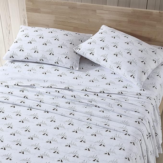 Eddie Bauer - Twin Sheets, Cotton Flannel Bedding Set, Brushed For Extra Softness, Cozy Home Decor (Dog Friends White, Twin)