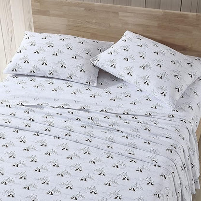Eddie Bauer - King Sheets, Cotton Flannel Bedding Set, Brushed For Extra Softness, Cozy Home Decor (Dog Friends White, King)
