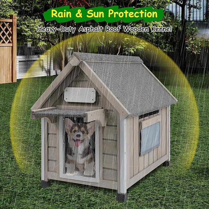 Dog House Outdoor Indoor Waterproof for Small Dog with Anti-Chewing Iron Frame, Raised Feet, Weatherproof Doghouse Kennel Puppy Shelter with Removable Floors(18" L*28.5" W*24" H)-Mewly Pet