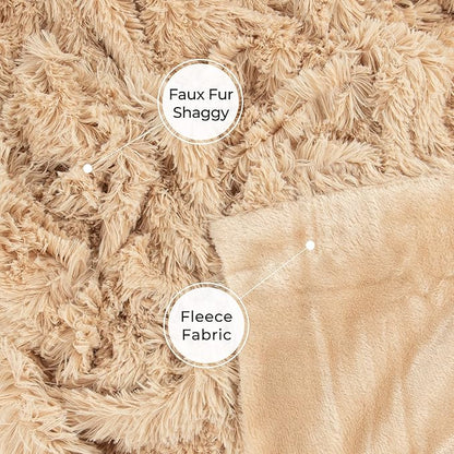 Tuddrom Decorative Extra Soft Faux Fur Blanket Twin Size 70" x 78",Solid Reversible Fuzzy Fluffy Cozy Plush Fleece Comfy Microfiber Blanket for Couch Sofa Bed,Apricot