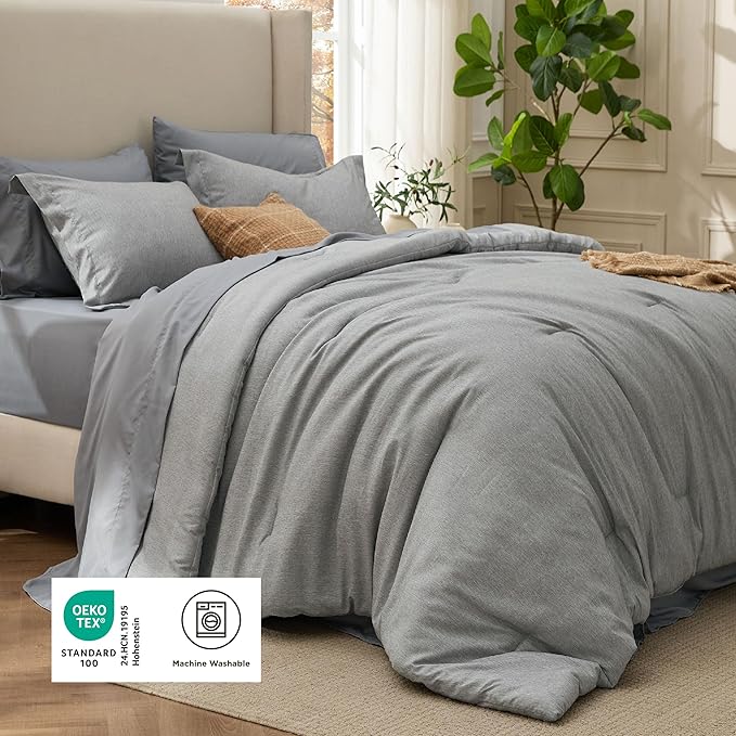 Bedsure Full Comforter Set Dark Grey - Bed in a Bag Full Size Bedding 7 Pieces, Cationic Dyed Bed Set Gift for Family, Dark Grey Soft Bedding for All Seasons Comforter with Sheets, Pillowcases & Shams