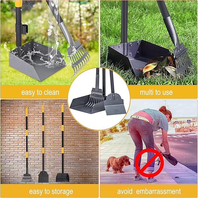 Niubya Pooper Scooper for Dogs, Metal Poop Scooper Tray Spade and Rake Set, Poop Scoop with Adjustable Long Handle, Dog Pooper Scooper for Pet Waste Removal-Mewly Pet